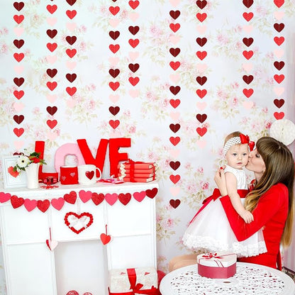 Valentines Day Party Decorations Pink-Red Heart-Garland - 52ft Burgundy - Image 4
