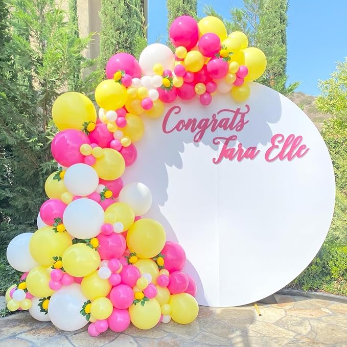 Pink and Yellow Balloons, 12 Inch Maca Hot Pink Yellow Confetti Balloons - Image 5