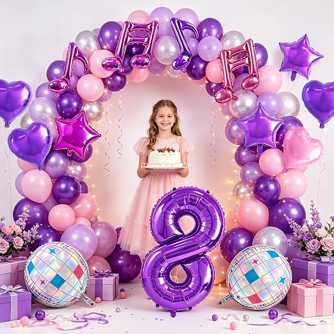 TONIFUL Girl‘s Purple Pink Music Themed 8th Birthday Decorations | 40 Inch - Image 4