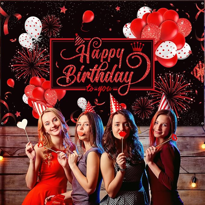 Blulu Happy Birthday Backdrop Banner Sign Poster Large Fabric Glitter Balloon - Image 5