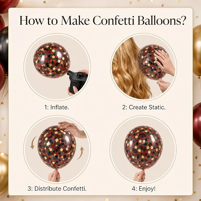 Hiins Balloon Column Kit Set of 2, Burgundy Black Gold Birthday Party Decor | - Image 5