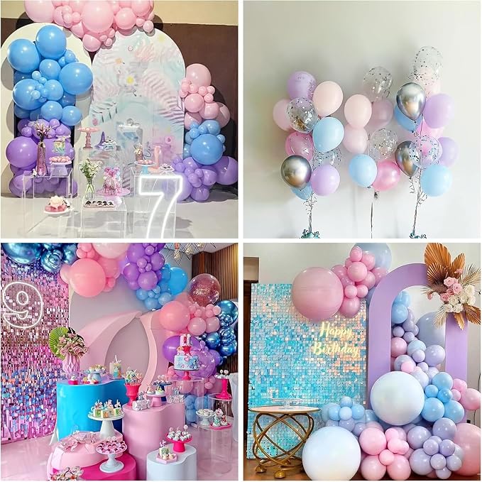 Pink Purple Blue Balloons, 12 Inch 60Pcs Iridescent Mermaid Balloon | Metallic - Image 5