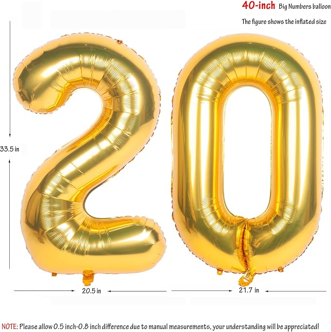 40 Inch gold Number Balloons 20 Helium Foil Mylar Balloon | Birthday Party - Image 2