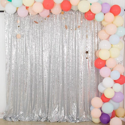 ShinyBeauty Silver Sequin Backdrop 2 Pieces, Photograph Background 7FTx7FT - Image 2