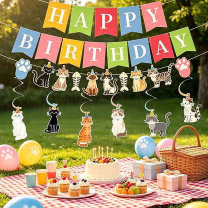 Cat Birthday Banner, Colorful Cat Themed Birthday Party Decorations, Cute - Image 6