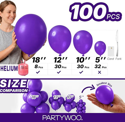 PartyWoo Dark Purple Balloons 100pcs Royal Purple Color Different Sizes | 18 12 - Image 7