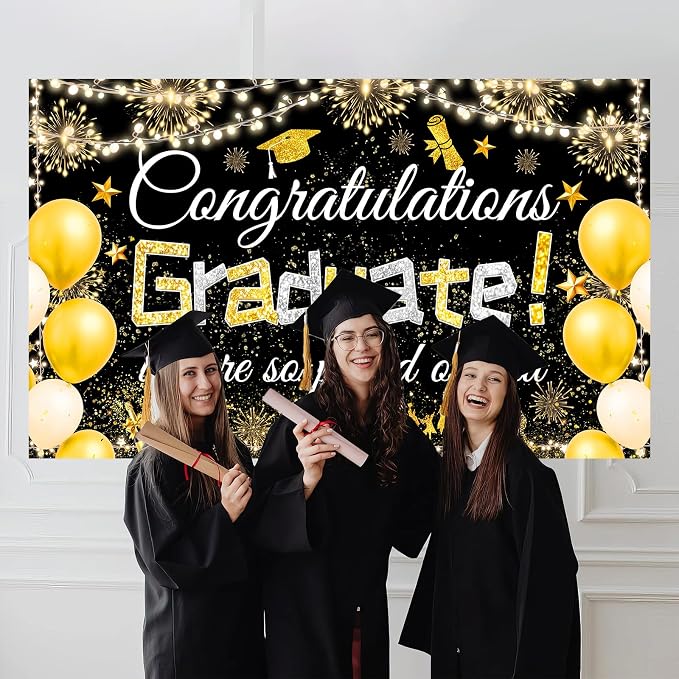 Famoby Congratulations Graduate We are so Proud of You Hanging Banner Fabric - Image 6