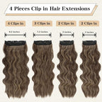 Clip in Hair Extensions, 20 Inch Medium Brown Mixed Golden Blonde Hair Extensions for Women 4PCS Curly Hair