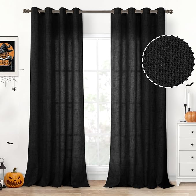 YoungsTex Black Curtains Linen 95 Inch Length, Light Filtering Drapes Bronze by YoungsTex