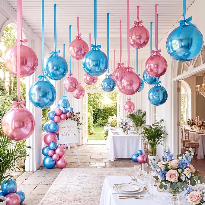 Jenaai 30 Set Blue and Pink Round Foil Balloons Bulk 22 Inch 4d Metallic Giant - Image 5