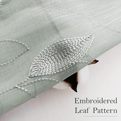 HOMEIDEAS Sage Green Sheer Curtains 52 X 63 Inches Length 2 Panels Embroidered - Image 3