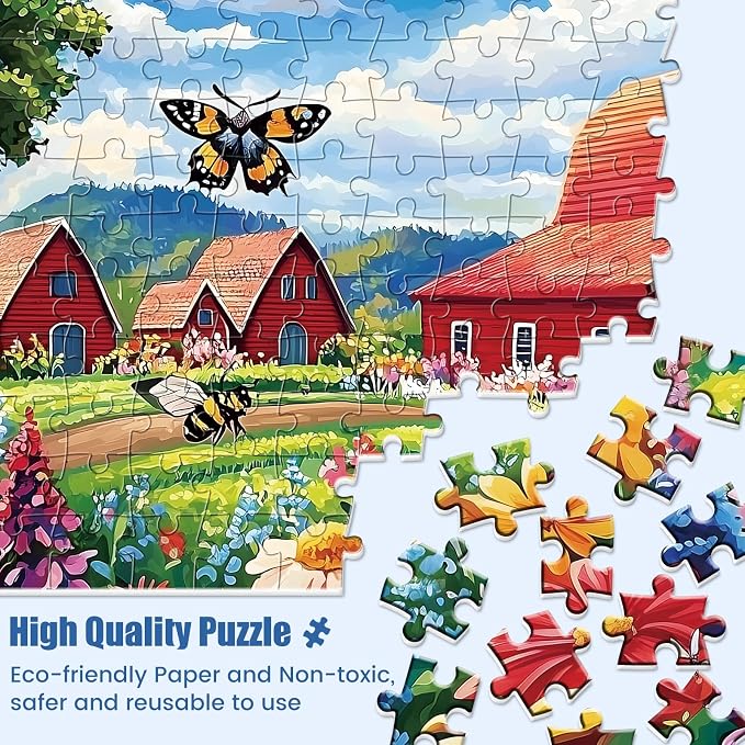 1000 Piece Puzzle for Adults, Honey Bee Farm Puzzles, Butterfly Flowers Garden - Image 3