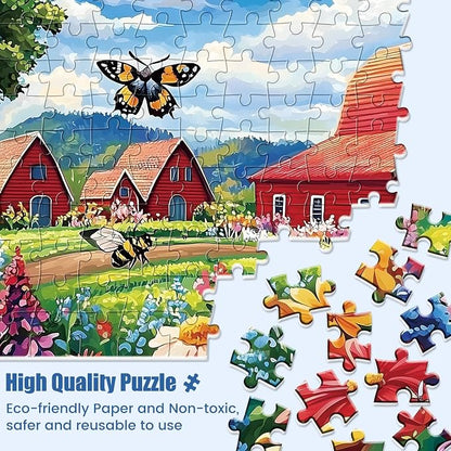 1000 Piece Puzzle for Adults, Honey Bee Farm Puzzles, Butterfly Flowers Garden - Image 3