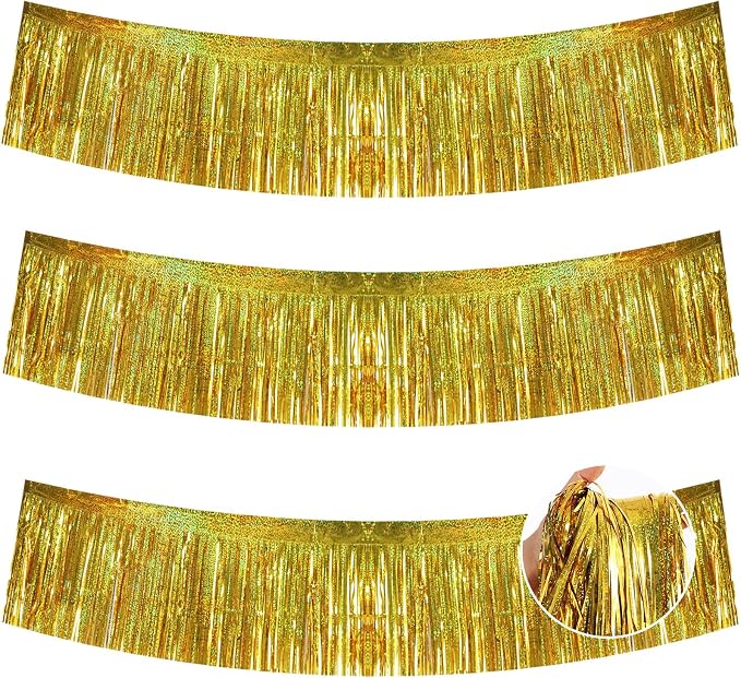 BEISHIDA Laser Gold Fringe Garland Banner 30ft Wall Tinsel Foil Streamers | by Beishida