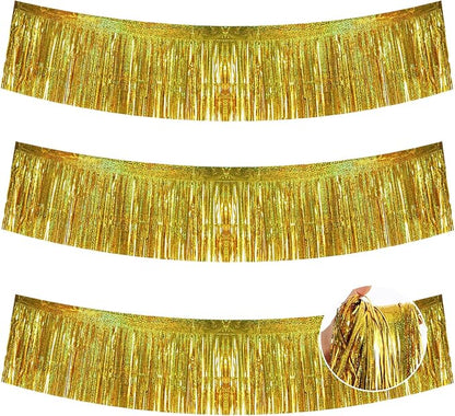 BEISHIDA Laser Gold Fringe Garland Banner 30ft Wall Tinsel Foil Streamers | by Beishida