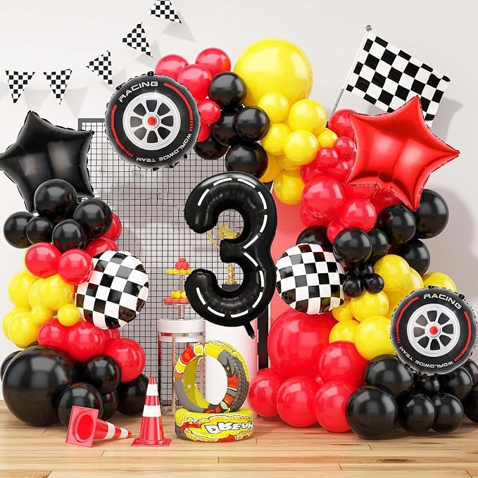 Race Car Balloons, 40 Inch Racetrack Number 3 Balloon, Big Number Balloons Black - Image 5