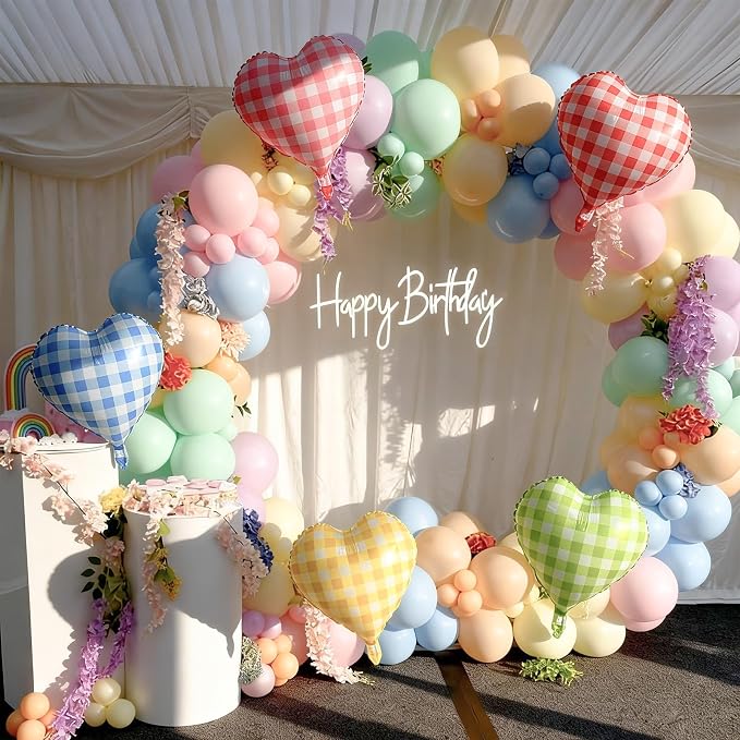 10pcs Pastel Color Checkered Foil Balloons, 18 Inch Pink Blue Red Green Yellow - Image 6