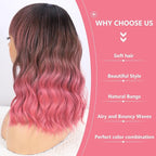 Nnzes Pink Wig with Bangs for Women Short Bob Wavy Charming Synthetic Wigs with Natural Shoulder Length Curly Heat Resistant Fiber Hair for Daily Party Use