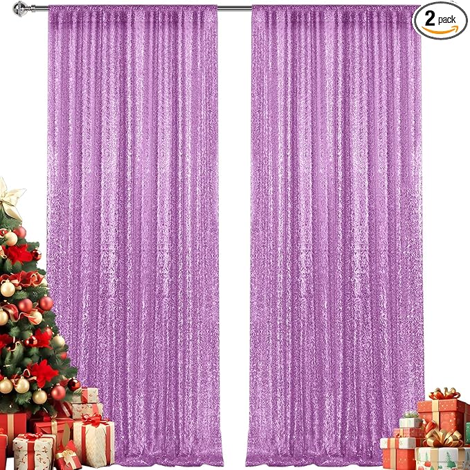 4×8FT-2PCS Lavender Sequin Backdrop Curtains Panels, Photography Backdrop by Pufogu