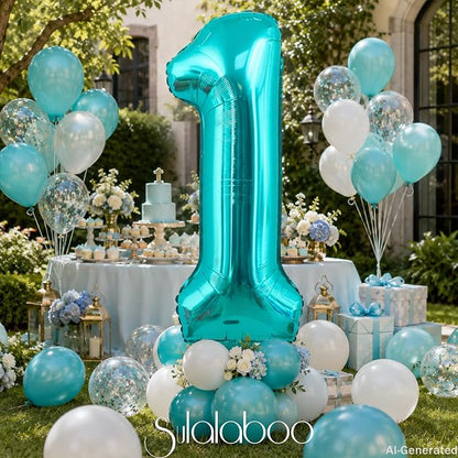 40 Inch Big Teal Blue Number 1 Foil 0-9 Mylar Helium Balloons | Large Digital - Image 6