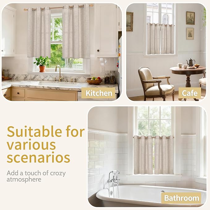 YoungsTex Short Linen Curtains 36 Inch Length - Image 2