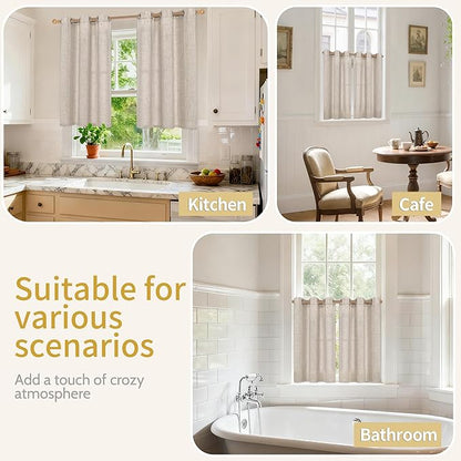 YoungsTex Natural Linen Kitchen Window Curtains 40 Inch Length - Image 3