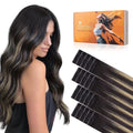 DOORES Invisi Edge Tape in Hair Extensions, Natural Black to Light Blonde 10 Injection Tape-ins with 10 Injection Tape-ins 50g 18 Inch, Injected Tape in Extensions Straight