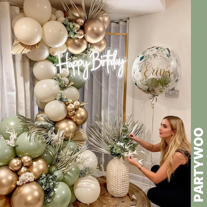 PartyWoo Sage Green Balloons 66pcs Pack Gold and Sand White Balloons | Metallic - Image 7