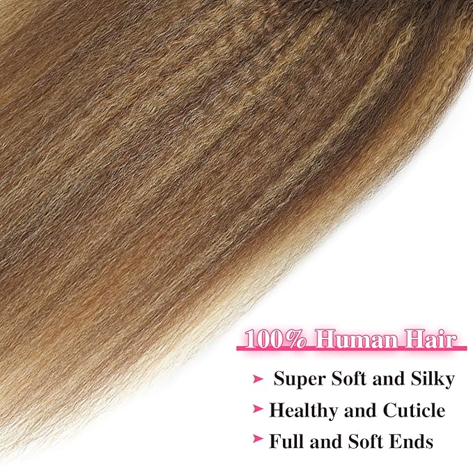Kinky Straight Clip in Hair Extensions Real Human Highlight Clip ins For Women Unprocessed Clip on Hair Extensions(12inch,#4/27/4)