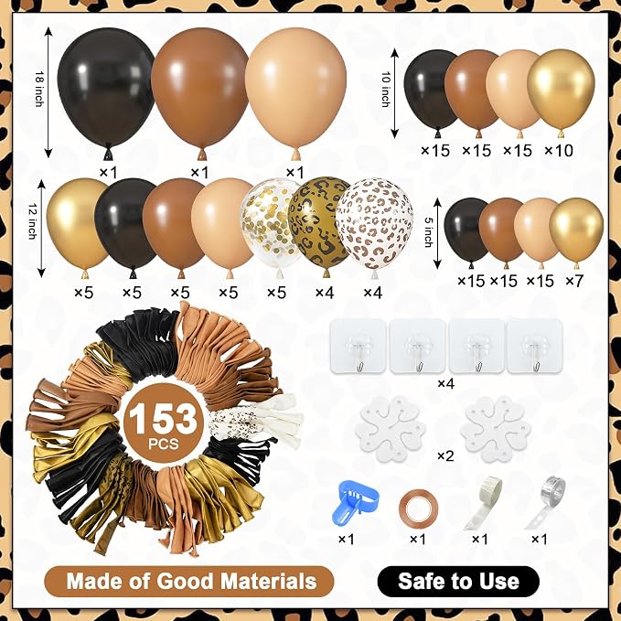 Amandir 153pcs Cheetah Balloons Arch Garland Kit Different Sizes | 18 12 10 - Image 3