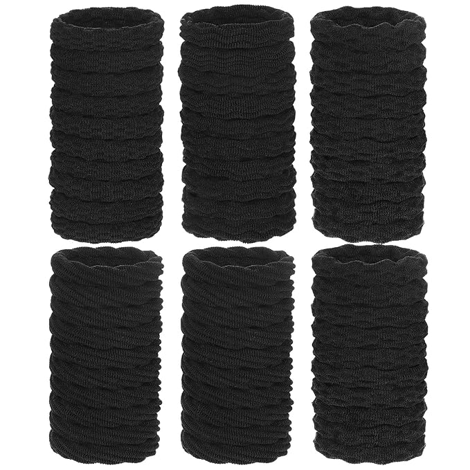 WILLBOND 60 Pieces Seamless Hair Ties Ponytail Holders, Cotton No Crease Hair Band for Women,girl,thick Heavy and Curly Hair, 4 Styles(Black, Fresh Style)