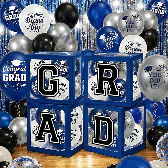 Graduation Decorations 2026 Navy Blue and Gold Balloon Boxes and Arch Garland - Image 7