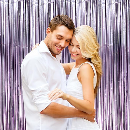 Voircoloria Light Purple Foil Fringe Backdrop Curtains, Birthday Party - Image 6