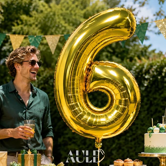 AULE 40 Inch Gold 6 Balloon Number Foil 0-9 Birthday Big Numbers | Birthday - Image 2