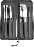 ADIS&Guys 15-Piece Art Paint Brush Set – Professional Brush Kit for Acrylic, Oil, Watercolor, Gouache, Face and Body – Includes Angle, Filbert, Flat, Fan & Round Brushes with Travel Case