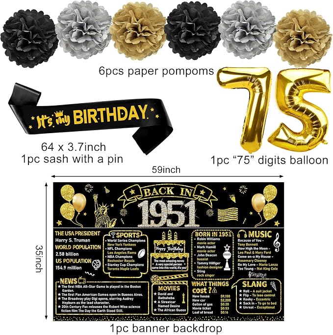 Zirtorei 75th Birthday Decorations - Image 3