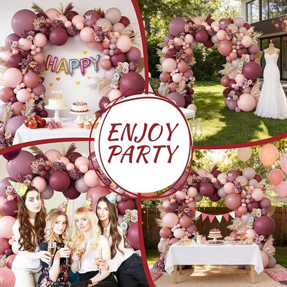 Dusty Rose Pink Balloon Garland Arch, Retro Purple Burgundy Pink Balloons - Image 5