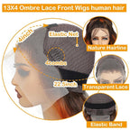 P4/350 Ginger Orange and Brown Colored Body Wave Lace Front Wigs Human Hair 13x4 Highlight HD Lace Front Wig Human Hair Pre Plucked for Black Women 180% Density Glueless Wig 32Inch