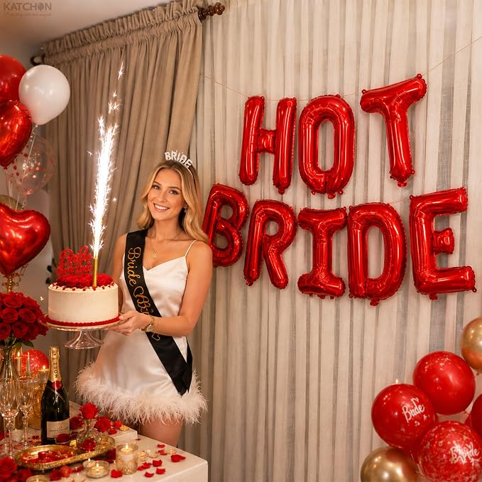 KatchOn Red Hot Bride Balloons For Red Bachelorette Party Decorations | Bride - Image 5