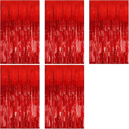5 Pack Foil Curtain Backdrop Red Metallic Tinsel Foil Fringe Curtains Photo by KEJ