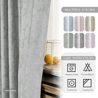 Beauoop Grey Floral Jacquard Blackout Curtains - Image 8
