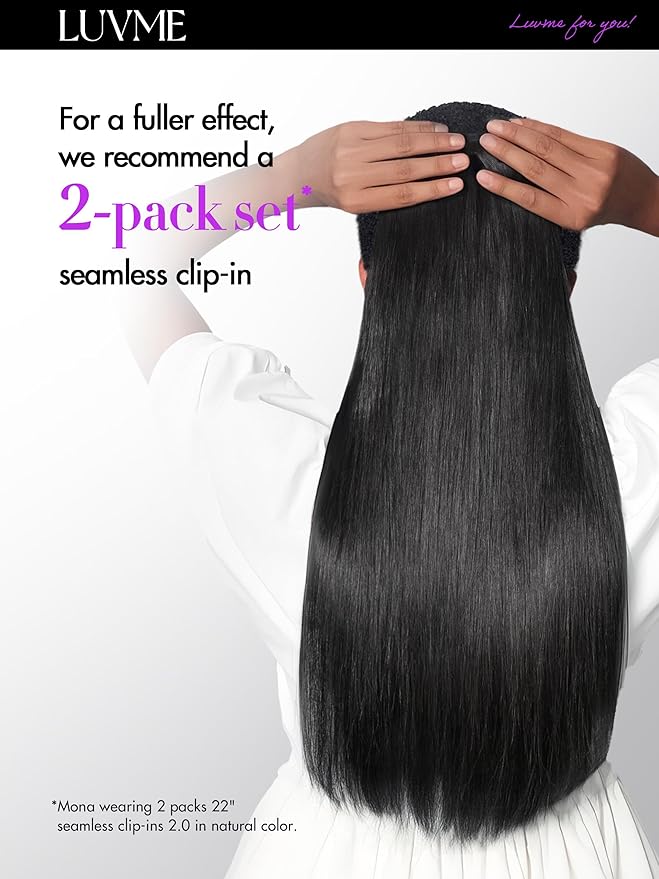 LUVME 2 Pack Straight Seamless 220g 14Pcs Clip in Hair Extensions Full Max with 14inch Remy Human Hair Extensions, Natural Black 100% Real Soft Human Hair Extension