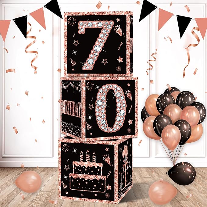 Eiurteao 3pcs Rose Gold 70th Birthday Decorations Boxes by Eiurteao