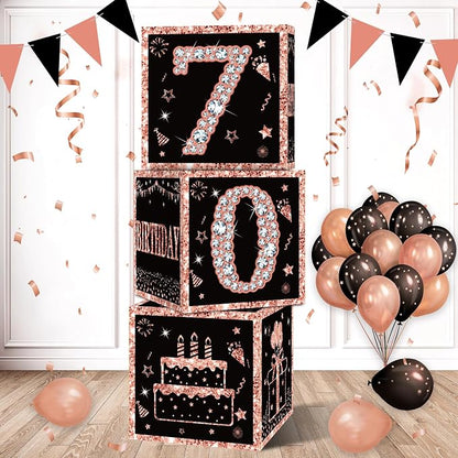 Eiurteao 3pcs Rose Gold 70th Birthday Decorations Boxes by Eiurteao