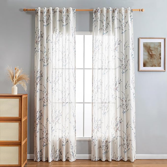 MYSKY HOME Sheer Curtains 84 Inches Long 2 Panels Linen Blended Farmhouse - Image 2