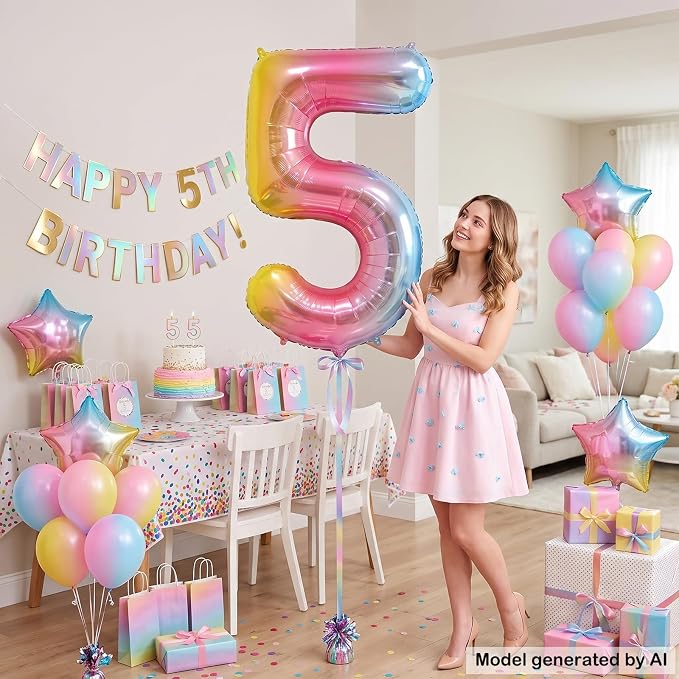 40" Rainbow Foil Number 5 Balloon - Image 4