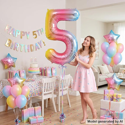 40" Rainbow Foil Number 5 Balloon - Image 4