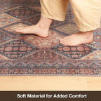 Floor Mat for Home 5×7ft, Easy Clean Plastic Rug-Like Pattern Area Mat for Living Room, Waterproof Vinyl Area Rug for Under Kitchen Table, No Slip Soft Vintage Rug for High Traffic Area (Brown)