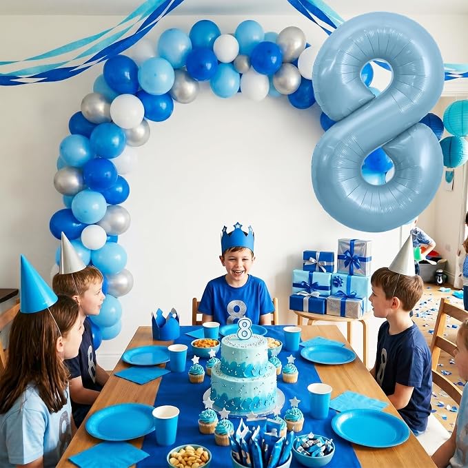 TONIFUL 40 Inch Pastel Blue Number 8 Foil Balloons Large Mylar Foil Digital 8 - Image 3