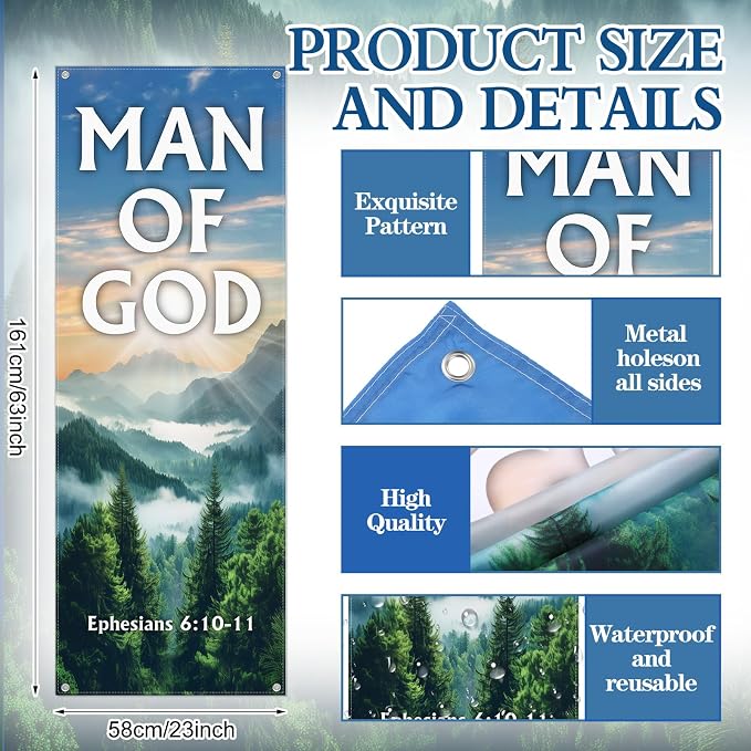 Hahafelt Man of God Banner for Church Father's Day Christian Adjustable X-Stand - Image 2
